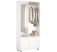 HOMCOM Armoire-penderie avec Miroir, Rangement vêtements Moderne et Compact avec Tringle et étagères, Meuble de Rangement pour Chambre ou Dressing, Blanc