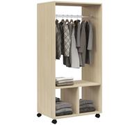 HOMCOM Armoire penderie étagère 2 niches 4 roulettes pivotantes 60x40x128 cm Bois naturel