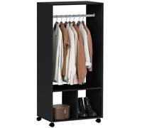 HomCom Armoire penderie étagère 2 niches 4 roulettes pivotantes 60×40×128 cm Noir