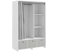 HomCom Armoire penderie Dressing avec rideau, tringle 3 compartiments 3 tiroirs 105x48x160 cm Blanc