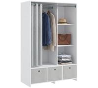 HomCom Armoire penderie Dressing avec rideau, tringle 3 compartiments 3 tiroirs 105x48x160 cm Blanc