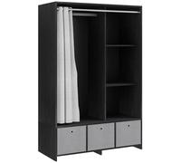 HOMCOM Armoire Penderie Dressing avec Rideau 105 x 48 x 160 cm Noir