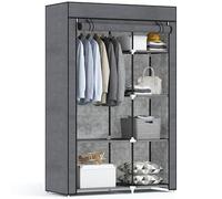 HomCom Armoire penderie multi-rangement 6 étagères 1 barre 103x43x162,5 cm acier noir non tissé gris