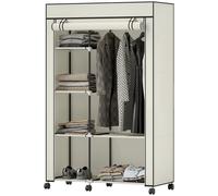 HOMCOM Armoire penderie en tissu meuble de rangement 6 roulettes tringle à vêtements et étagères ouvertes 103x43x162,5cm crème