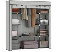 HOMCOM Armoire Penderie en Tissu, Meuble de Rangement avec Tringle à Vêtements et Étagères Ouvertes, Penderie Vêtement Dressing pour Chambre à Coucher, 150x43x162,5cm, Gris Clair