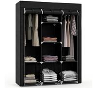 Armoire penderie multi-rangement - 8 étagères, 2 barres - dim. 125L x 43l x 162,5H cm - acier noir non tissé noir