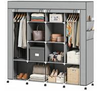 HOMCOM Armoire penderie en Tissu, Meuble de Rangement Mobile 10 roulettes avec 10 Compartiments, Barres de Suspension, Housse Anti-poussière, Portes à Enrouler, Cadre en Acier, 166x42,5x167cm, Gris