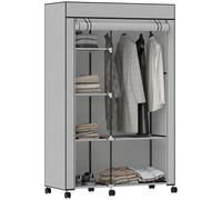 HOMCOM Armoire penderie en Tissu Meuble de Rangement Mobile 6 roulettes avec Tringle à vêtements et étagères Ouvertes penderie vêtement Dressing Roulant pour Chambre à Coucher 103x43x162,5cm Gris