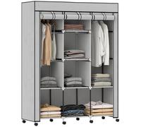 HOMCOM Armoire penderie en Tissu Meuble de Rangement sur roulettes avec Tringle à vêtements et étagères Ouvertes penderie vêtement Dressing pour Chambre à Coucher 125x43x162,5cm Gris