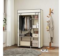 HOMCOM Armoire penderie en tissu meuble de rangement tringle à vêtements et étagères ouvertes 103x43x162,5cm crème