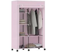 HOMCOM Armoire Penderie en Tissu Mobile 6 roulettes 103x43x162,5cm Rose