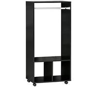 HOMCOM Armoire penderie étagère 2 niches penderie 4 roulettes pivotantes dim. 60L x 40l x 128H cm Coloris Noir