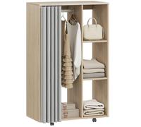HOMCOM Armoire penderie meuble de rangement mobile 4 roulettes avec tringle à vêtements et étagères ouvertes, penderie vêtement dressing roulant pour chambre à coucher, 80x40x128cm, effet bois naturel