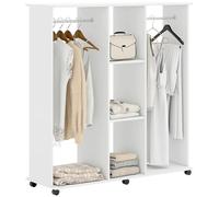 HOMCOM Armoire penderie Meuble de Rangement Mobile 6 roulettes 120L x 40l x 128H cm en Bois Blanc