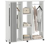 HOMCOM Armoire penderie Meuble de Rangement Mobile 6 roulettes 120L x 40l x 128H cm en Bois Blanc