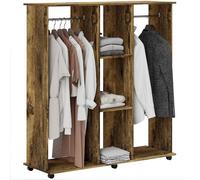 HOMCOM Armoire penderie Meuble de Rangement Mobile 6 roulettes 120L x 40l x 128H cm en Bois Marron