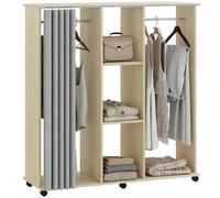 HOMCOM Armoire penderie Meuble de Rangement Mobile 6 roulettes 120L x 40l x 128H cm en Bois Naturel