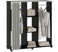 HOMCOM Armoire penderie Meuble de Rangement Mobile 6 roulettes 120L x 40l x 128H cm en Bois Noir
