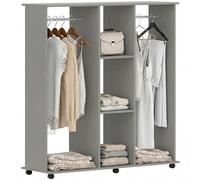 HOMCOM Armoire Penderie Meuble de Rangement Mobile 6 roulettes 120L x 40l x 128H cm en Bois Gris
