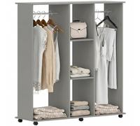 HOMCOM Armoire Penderie Mobile 6 roulettes 120x40x128cm Gris | Meuble de Rangement en Bois