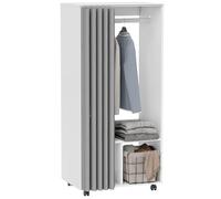 HOMCOM Armoire penderie Mobile Dressing avec Rideau Armoire de Rangement 4 roulettes avec Tringle de Suspension et étagères, penderie vêtement Roulant pour Chambre, 60 x 40 x 128 cm Blanc