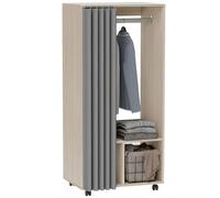 HOMCOM Armoire penderie mobile dressing avec rideau armoire de rangement 4 roulettes avec tringle de suspension et étagères, penderie vêtement roulant pour chambre, 60 x 40 x 128 cm effet bois naturel