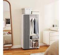 HOMCOM Armoire penderie mobile dressing avec rideau armoire de rangement 4 roulettes avec tringle de suspension et étagères, penderie vêtement roulant pour chambre, 60 x 40 x 128 cm blanc
