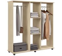 HOMCOM Armoire penderie Meuble de Rangement Mobile 6 roulettes 120L x 40l x 128H cm en Bois Naturel
