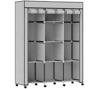 HOMCOM Armoire penderie multi-rangement - 8 étagères, 2 barres - non tissé gris