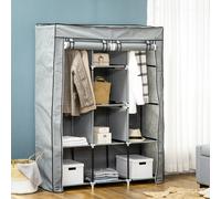 HOMCOM Armoire penderie multi-rangement - 8 étagères, 2 barres - non tissé gris