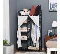 Armoire penderie multi-rangement 5 étagères métal noir 2 rideaux blanc