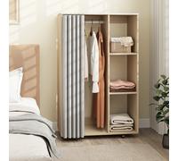 HOMCOM Armoire penderie vêtement dressing mobile 4 roulettes tringle à vêtements et étagères 80x40x128cm, effet bois naturel