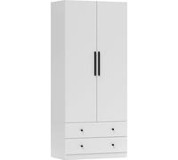 HOMCOM Armoire polyvalente 2 portes avec intérieur profond, tringle à vêtements et 2 tiroirs Penderie pour chambre à coucher blanche