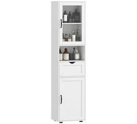HOMCOM Armoire Salle de Bain Haute étroite vitrée 40x30x165 cm Blanc