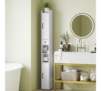 HOMCOM Armoire salle de bain haute, meuble de rangement colonne, 2 portes, tiroir, étagères réglables, 20x20x185cm, blanc