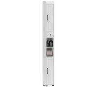 HOMCOM Armoire Salle de Bain Haute, Meuble de Rangement Colonne, 2 Portes, tiroir, niches Ouvertes, étagères réglables et Porte-Papier, Meuble étroit pour Toilette, Petits espaces, 20x20x185cm, Blanc