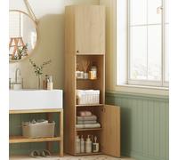 HOMCOM Armoire salle de bain haute, meuble de rangement colonne 6 niveaux 2 portes et étagères réglables, 40x31x182cm, chêne