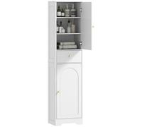 HOMCOM Armoire Salle de Bain Haute, Meuble de Rangement Colonne avec placards, tiroir et étagères réglables, Grand Meuble étroit pour Toilette, Petits espaces, 40 x 29,5 x 170 cm, Blanc