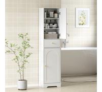 HOMCOM Armoire salle de bain haute meuble de rangement colonne avec placards tiroir et étagères réglables 40x29,5x170cm blanc