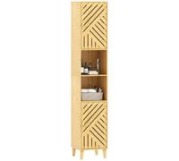 HOMCOM Armoire Salle de Bain Haute, Meuble de Rangement Colonne, Portes et Pieds en Bambou, niches Ouvertes, étagères réglables, Meuble étroit pour Toilette, Petits espaces, 32x30x170cm, Bois Naturel