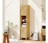 HOMCOM Armoire salle de bain, meuble de rangement colonne, portes en bambou, étagères réglables, 32x30x170cm, bois naturel