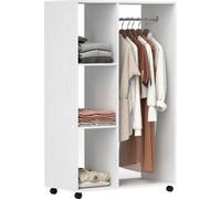 HOMCOM Armoire sur roulettes, penderie mobile, 1 tringle à vêtements, 3 étagères, penderie, porte-manteau sur roulettes pour couloir, chambre à coucher, 80 x 40 x 128 cm, blanc