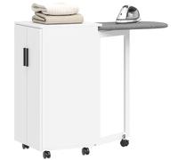 HOMCOM Armoire-table à repasser pliable 2-en-1 sur roulettes avec planche à repasser et étagère réglable pour petits espaces, Blanc