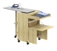 HOMCOM Armoire-table à repasser pliable avec porte-fer et porte-vêtements avec compartiment ouvert,154x55x87 cm, Bois naturel