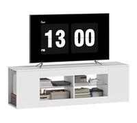 HOMCOM Armoire TV Lowboard 140 cm de long pour téléviseur jusqu'à 65 pouces, table TV avec 6 compartiments, 2 étagères en verre pour le salon Blanc