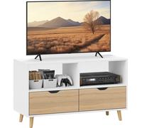 HOMCOM Armoire TV Lowboard avec 2 étagères, tiroir, 99 cm de long Tableau TV pour téléviseur, TV Board pour le salon, blanc