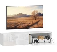 HOMCOM Armoire TV suspendue TV Board 140 cm pour téléviseurs jusqu'à 65 pouces Lowboard Table TV avec espace de rangement Armoire TV pour salon blanc brillant