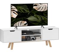 HOMCOM Armoire TV, table TV pour téléviseur jusqu'à 65 pouces, lowboard avec 2 armoires et 2 niveaux d'étagères, armoire TV pour le salon, 150 x 39 x 50 cm blanc