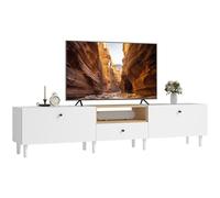 HOMCOM Armoire TV Tableau TV pour téléviseur jusqu'à 90 pouces 200 cm TV Lowboard avec 2 portes abattantes, tiroir, charnières Soft-Close Table TV pour le salon Blanc