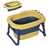 HOMCOM Baignoire pliable pour bébé de 0 à 6 ans, en plastique antidérapant, bleu et jaune, 75,3 x 55,4 x 43 cm